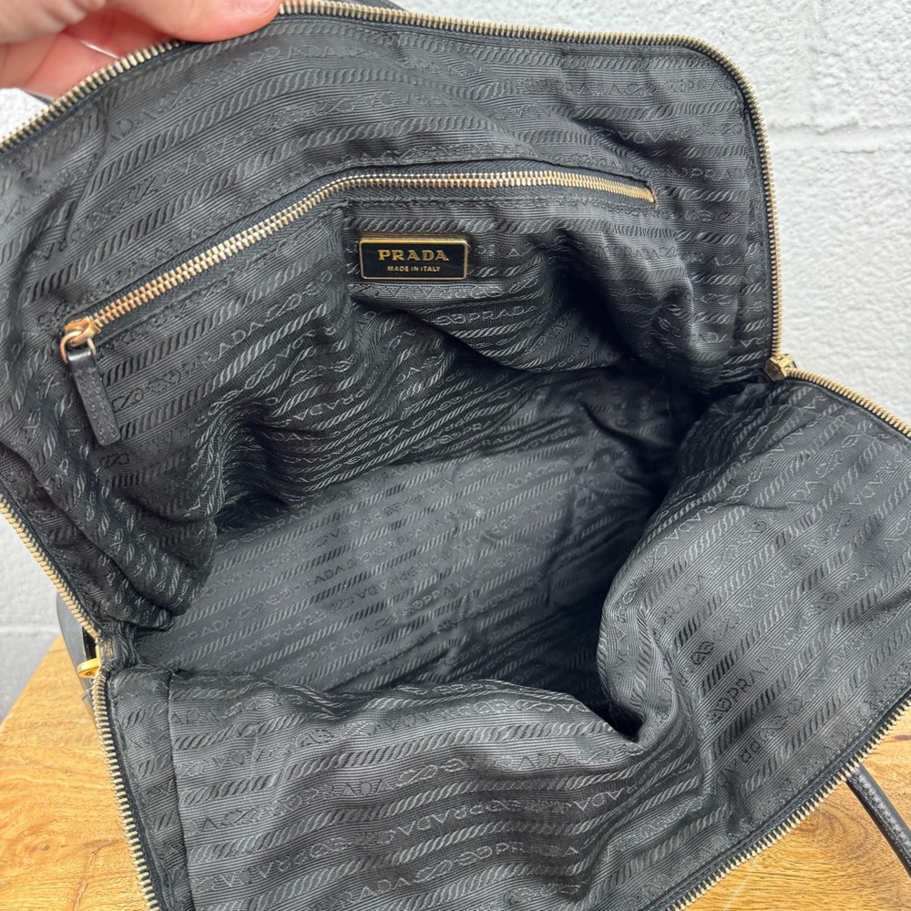 Vintage Prada Black Nylon Leather Trim Zip Tote Bag w/ Lock & Key - Picture 12 of 16